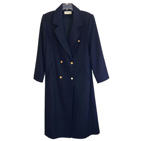 Forecaster 100% Wool Double-Breasted Maxi Coat Womens Sz L VTG Navy Brass Button - Picture 1 of 16